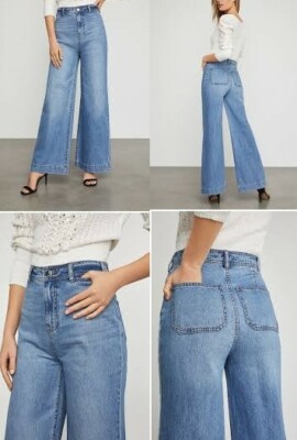 ⭐️BCBG MAXAZRIA NWT $198 BCBG MAXAZRIA Faded Wide Leg Jeans Medium Wash 28