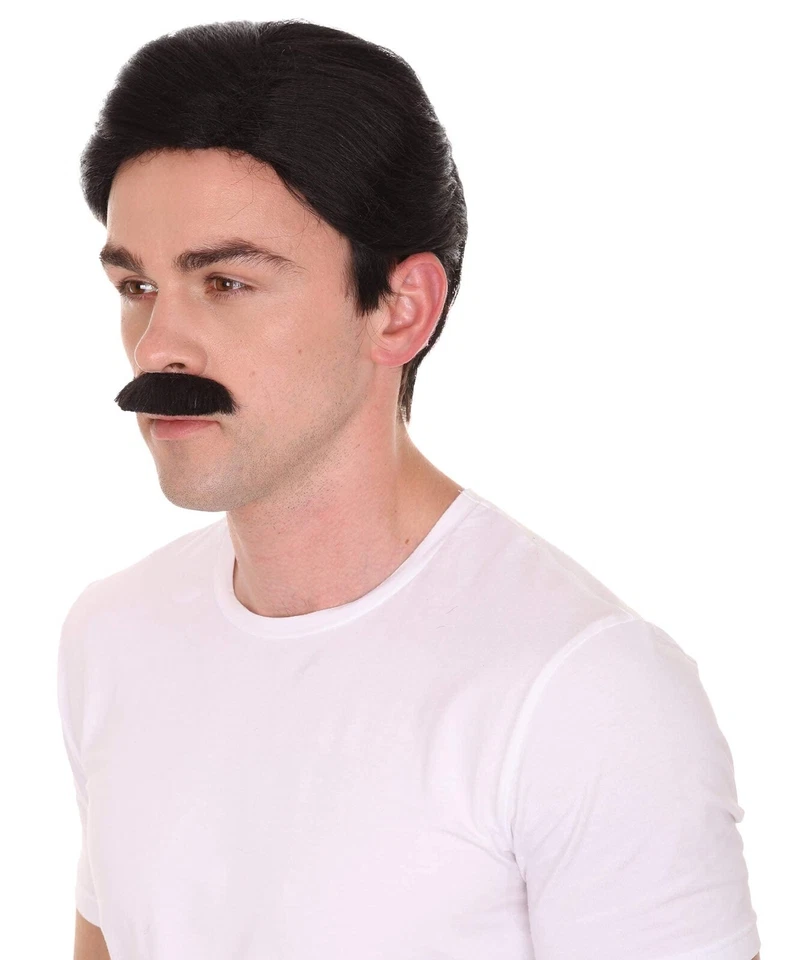 HPO Adult Men's Black Father Wig with Moustache, Black Color, HM-682A - Image 2 of 4