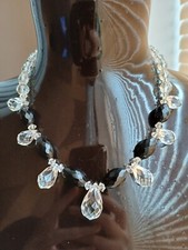 Vintage Art Deco 1920s-1930s Crystal  Rock & Faceted Black Beade Drop Design...