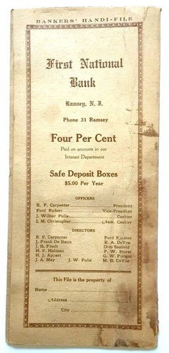 VINTAGE FIRST NATIONAL BANK OF RAMSEY NEW JERSEY BANKERS HANDI-FILE FOLIO - Imagen 2 de 4