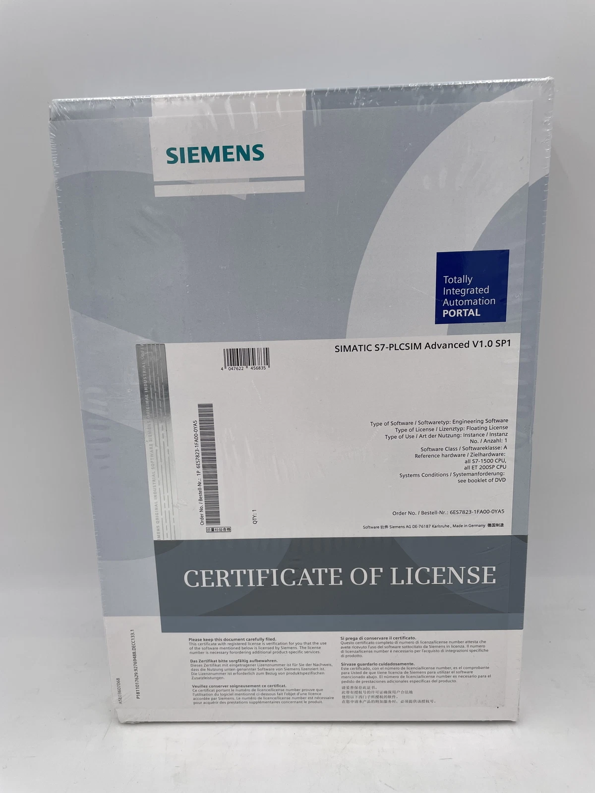 Siemens 6ES7823-1FA00-0YA5 SIMATIC S7-PLCSIM Advanced V1.0 SP1, Floating License; Option for simu... — PLC