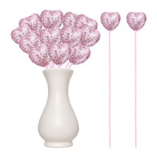 12 Pcs Glitter Heart Shaped Picks Puffy Foam Hearts Stick Pink, 3cm x 21cm