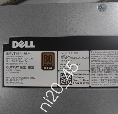 New 1pcs R230 power supply 250W D250E-S0 P59VM 0P59VM 9J6JG 09J6JG - 第 2/2 張圖片