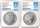 2 coin 2025 Morgan and Peace Reverse Proof Dollar Set NGC RP70 FDOI 1st