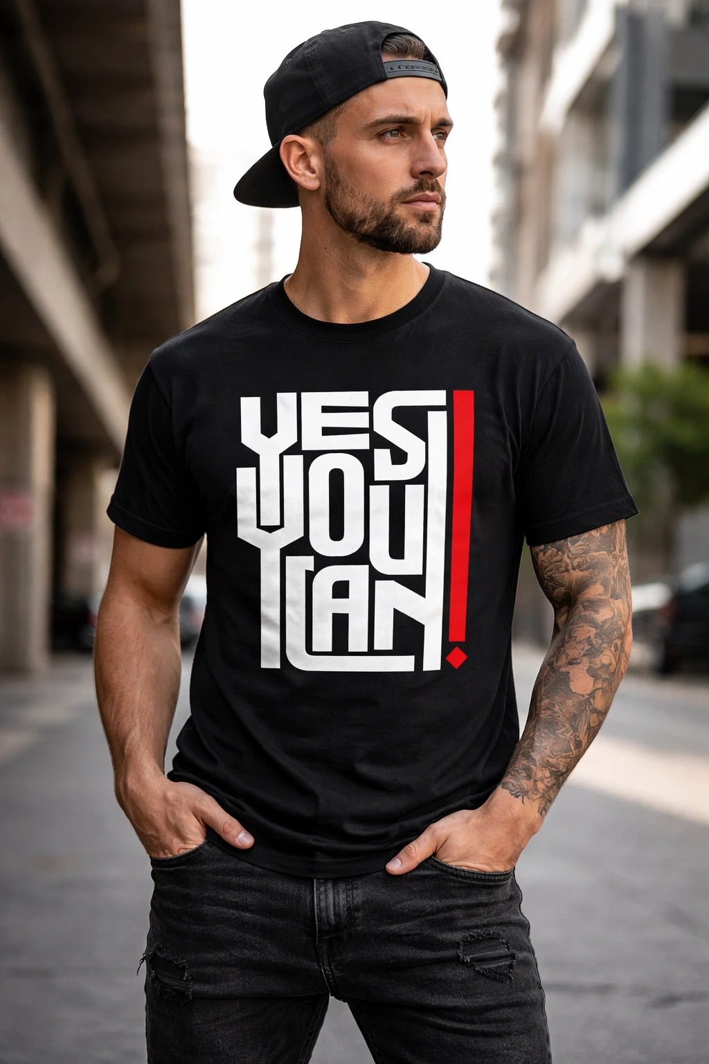 YES YOU CAN Graphic T-Shirt Motivational Streetwear Tee Unisex Black Cotton Top