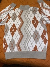 Royal Prestige Argiyle Orange Lt Brown Knit Mock Neck Long Sleeve 4XL Sweater