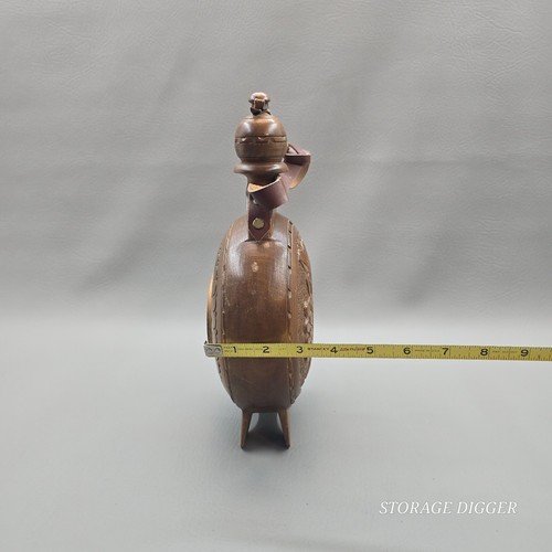 Vintage Large Wooden Hand Carved Flask Decanter Bottle 11" Tall, Leather Strap - Picture 13 of 13