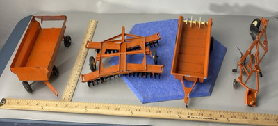 Lot of 4 VTG STEEL Ertl Toys Iowa USA Spreader Tow Wagon Cultivator Disc Farm