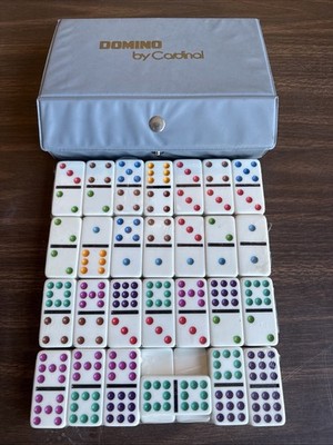 Vintage Colorful Domino Cardinal 55 Piece Double Nine Set Gray Vinyl Case NEW