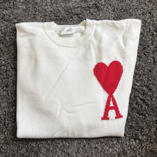 ami Strickpullover Weiß L mit Herz-Logo Rund...