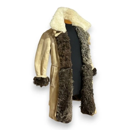 Soviet Army Sheepskin Shearling Coat Heavy Winter Fur Bekesha Jacket Beige L image 2