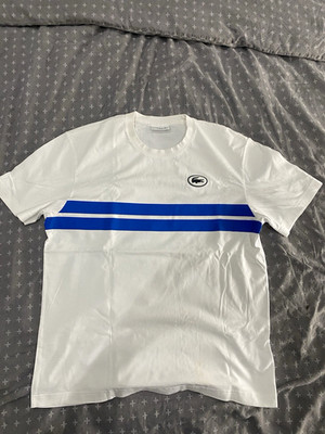 Lacoste Herren T-Shirt Classic Fit M Weiß/Blau Kurzarm Rundhals Paris Logo