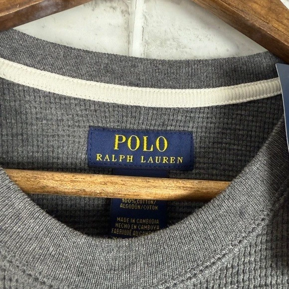 Polo Ralph Lauren Gris Gofre Texturizado Manga Larga Cuello Redondo Camiseta Hombres XL NUEVO CON ETIQUETAS Foto 3 de 4