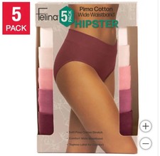 NEW Felina Pima Cotton Wide Waistband 5 Pack Hipster Panties
