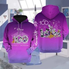 Disney 100 Years of Wonder Purple Unisex Hoodie For Fan Size S-5XL