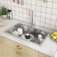 33 x 22in Drop in Kitchen Sink Top Mount Single Bowl Basin Stainless Steel Silve