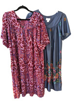 2 Housedress Nightgown Size 2X Anthony Richards Satin Muumuu Pink Flowers Blue