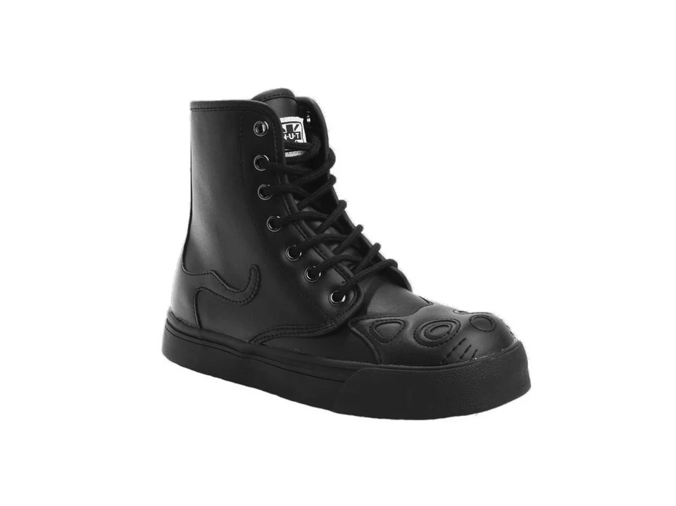 T.U.K. A8951L TUK Botte Sneaker À 7 Yeux En Cuir Vegan Noir - Photo 1/1