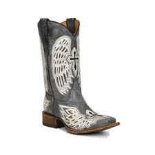 Corral  Youth Girl's Black Cross  Wings Overlay Western Boots T0139