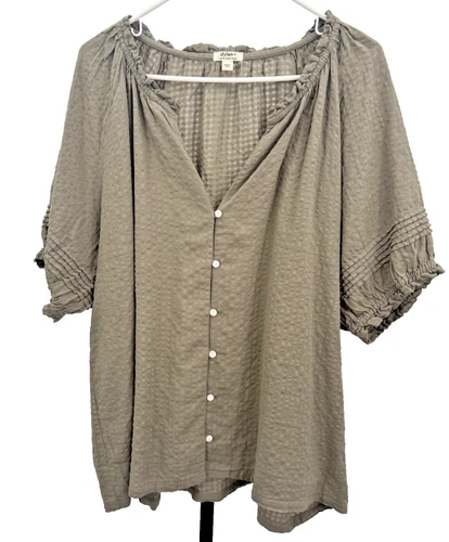 Dylan Muted Green Short Sleeve Blouse - Size XXL
