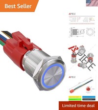 16mm Latching Push Button Switch 12V DC On Off Stainless Steel with LED Angel...