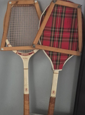 Regent President Vintage Tennis Racquet with Wood Press and Plaid Cover