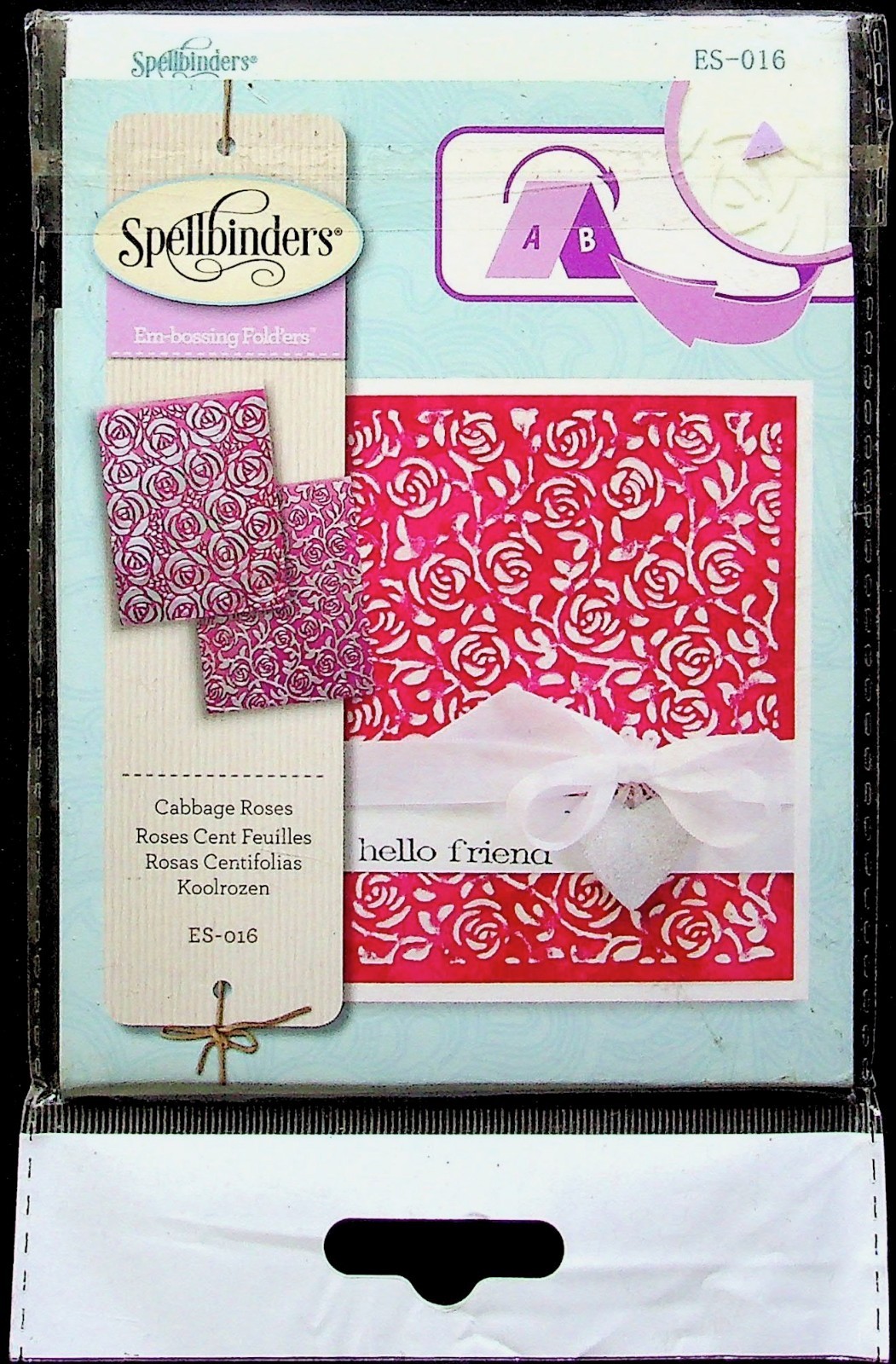 Spellbinders Embossing Folder Set Cabbage Roses ES-016 Red Pink New NOS
