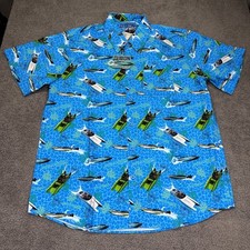 Dixxon Eliminator Boats Shirt Mens XL Hawaiian Racing Water Print Short Sleeve
