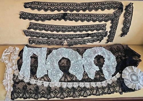Antique 1880's VICTORIAN Handmade Intricate Irish Crochet Lace Collars Brussels - Picture 2 of 17