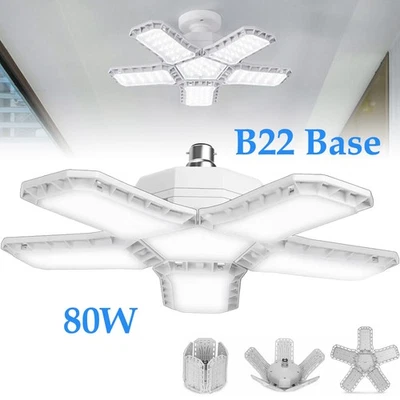 B22 Bayonet LED Garage Light 80W, Daylight White 6500K 9000Lm Deformable Lamp