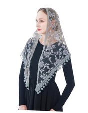 Triangle Catholic Church Veils Floral Lace Scarf Mass Mantilla Chapel Gray