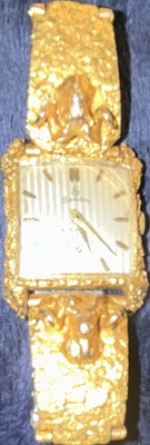Vintage Sandoz Alaska Ram Head Men's Gold Nuggets Watch  80s Era