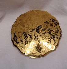 Vtg STRATTON England Mirrored Goldtone Floral Powder Compact ~3-3/8" D / Unused