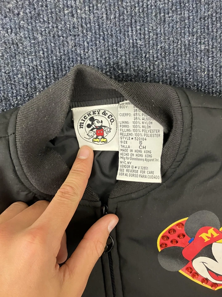 Chaqueta De Colección Mickey & Co Juvenil Pequeña Negra Bombardero Disney Mickey Mouse Años 90 Foto 3 de 4