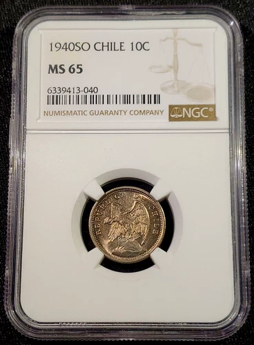 1940 Chile 10 Centavos Condor - NGC MS 65