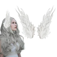 Angel Wing Hair Clips Double White Layer Embroidered Barrette Lace Feather Ha...