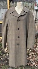 VTG Men's Overcoat Mid Length Houndstooth Plaid Lined Button Up 42 R VGUC