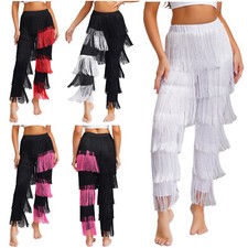 Womens Trousers Elastic Costume Belly Fringe Pants Practice Dance Modern Latin