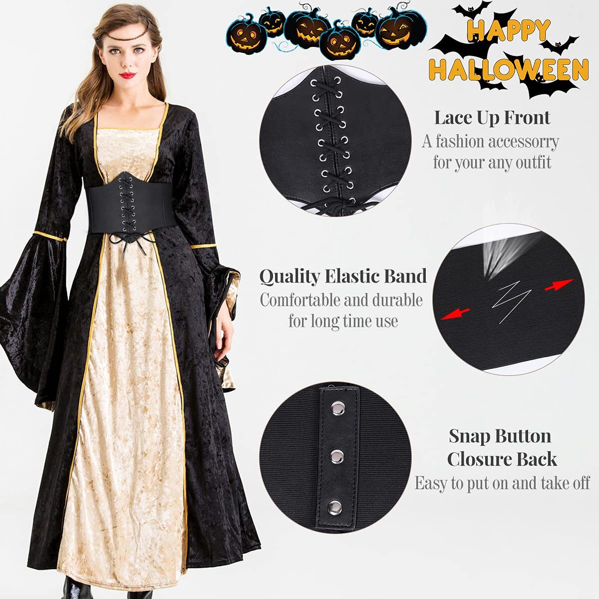 4165 Women’s Elastic Costume Waist Belt Lace-up Tied Waspie Corset Belts Corset Waist Belt for Women, Faux Leather Wide Elastic Tie  main image 2