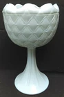 Vtg Indiana White Milk Glass Diamond-Star Quilted Footed Pedestal Vase Bowl