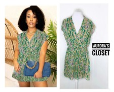 Collective Concepts XS Green Faux Wrap Mini Dress V Neck