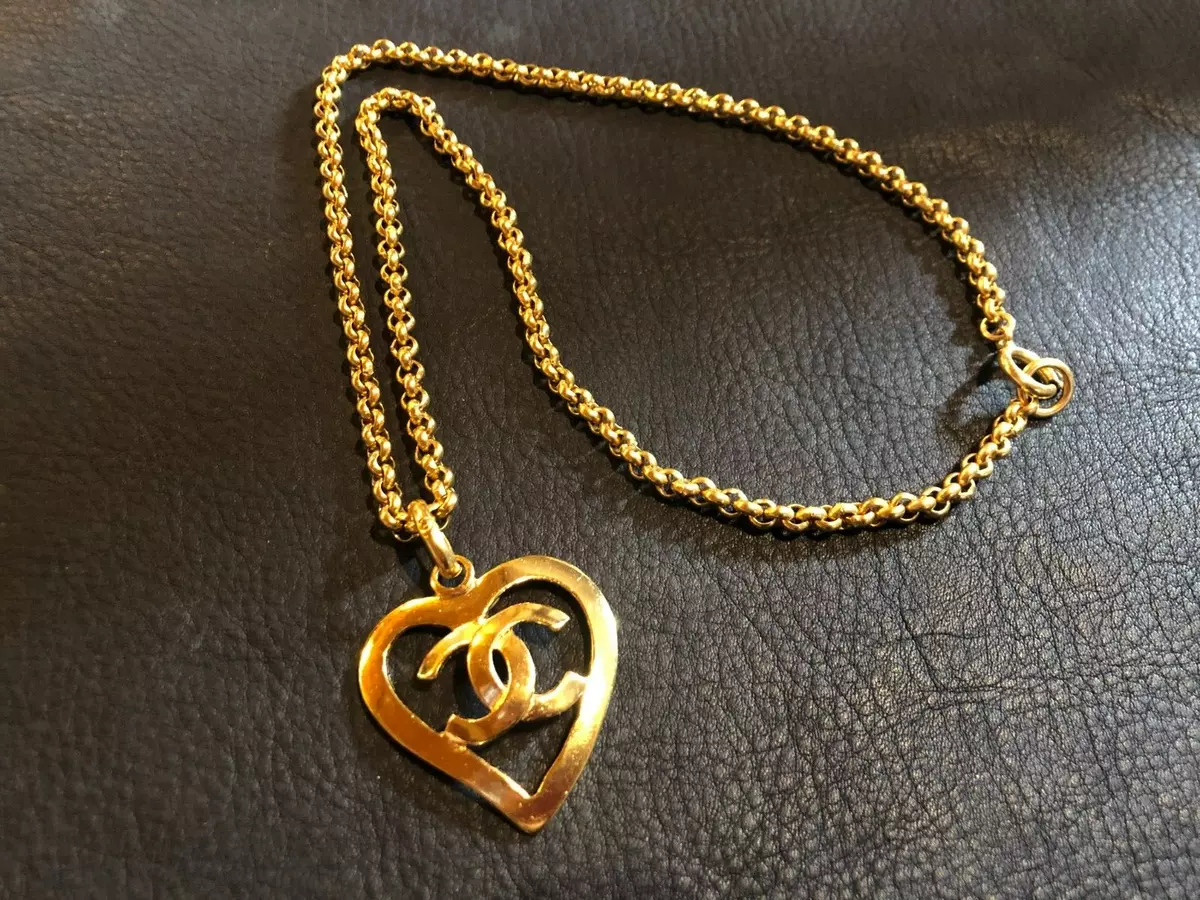 CHANEL Necklace Chain AUTH Coco Vintage Rare Heart Gold 60cm CC Pendant F/S  ch56