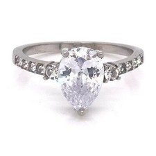 Pear Cut Solitaire with Accents Engagement Ring Cubic Zirconia Wedding Band