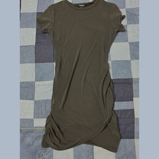 EXPRESS Silky Sueded Jersey Ruched T-Shirt Dress Charcoal Gray Small