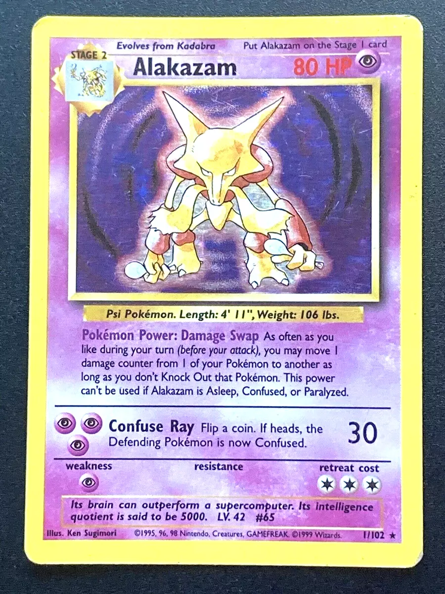 Alakazam Holofoil 1/102 Base Set Rare Pokemon Card REAL CARD 