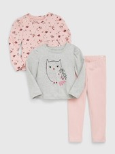 NEW 55 GAP Toddler Girls Pink Floral Owl Organic Cotton 3-Piece Outfit Set 4YRS