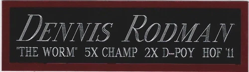 DENNIS RODMAN BULLS NAMEPLATE AUTOGRAPHED Signed Basketball-JERSEY-PHOTO-FLOOR