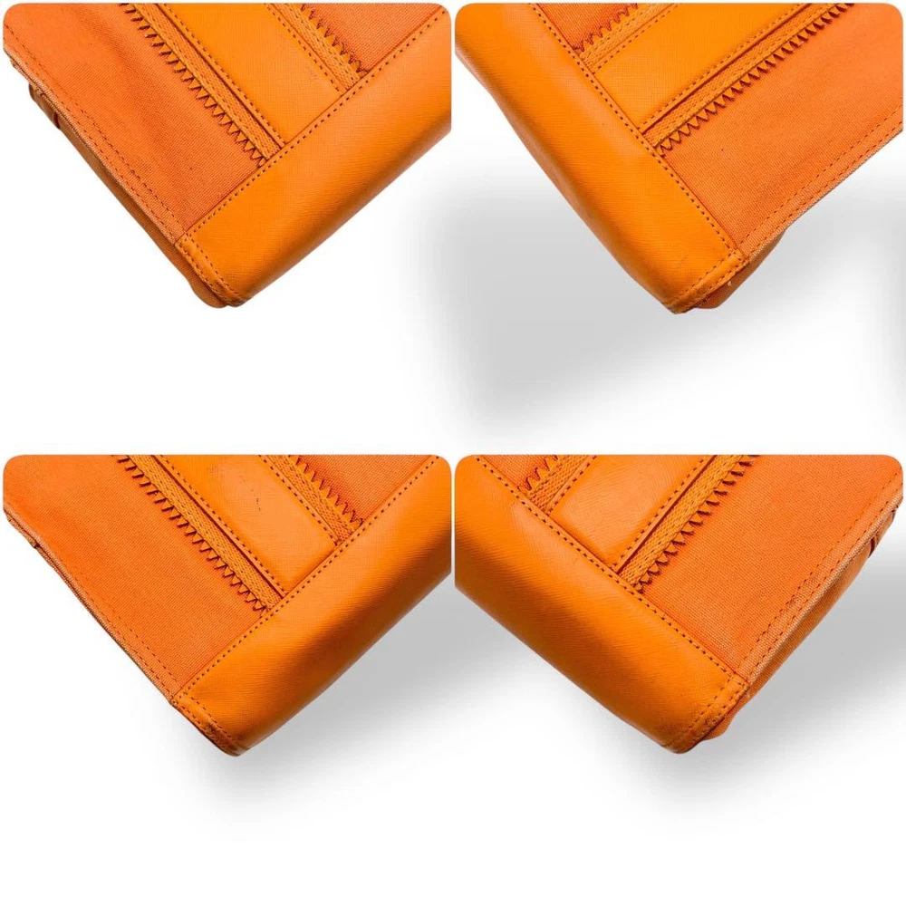 Orange Canvas Tote Shoulder Bag with Logo Embroidery for Women Authentic Style