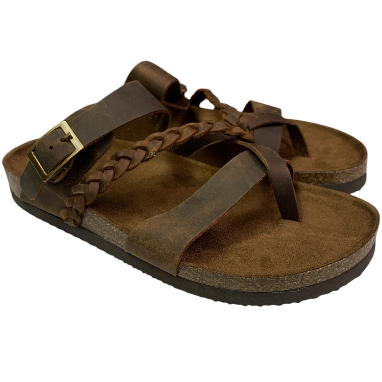 SAOLA Sandali donna suola montagna taglia 8 intrecciati pelle marrone slip on estate spiaggia