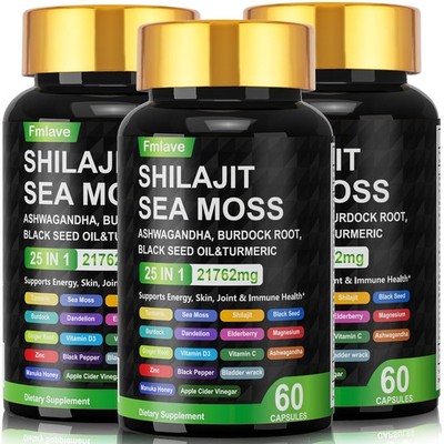 3x Sea Moss, Black Seed Oil, Ashwagandha, Turmeric Ginger Shilajit Burdock 180ct